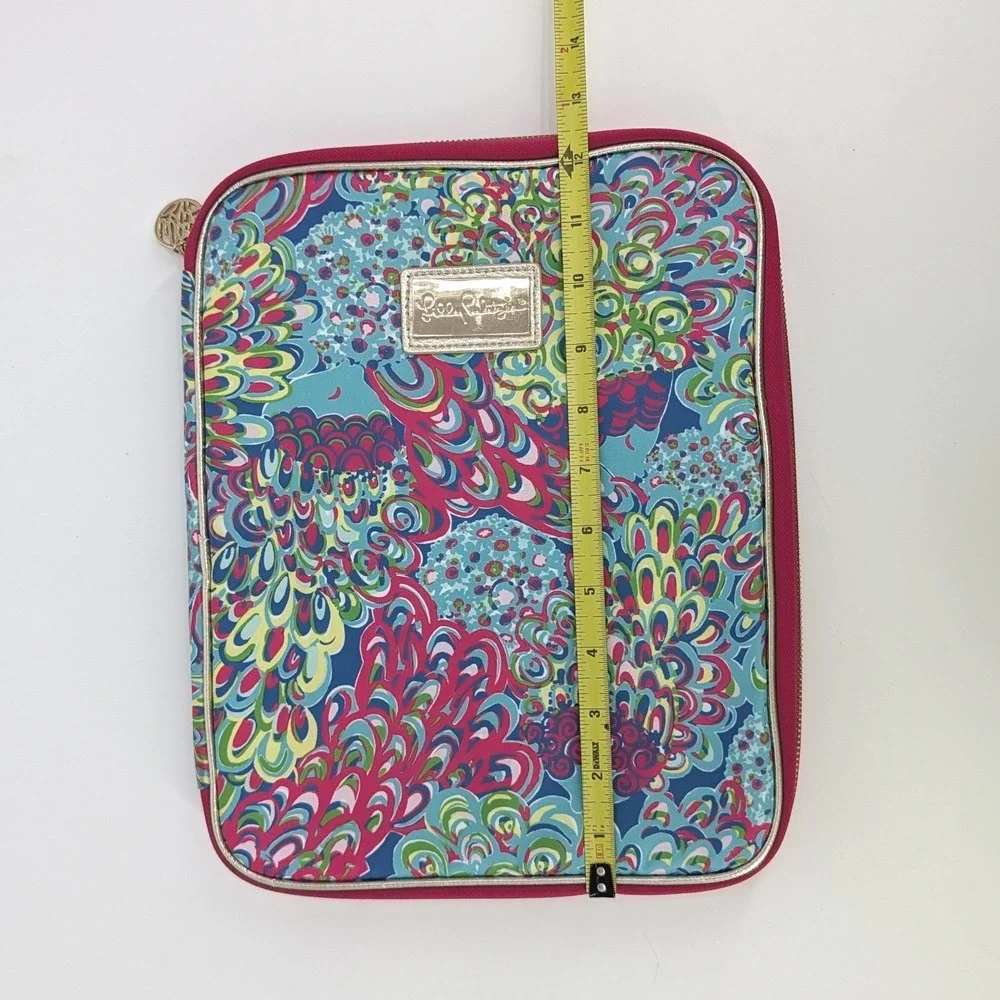 Lilly Pulitzer Tech Organizer Case Peacock Print Gold Trim Tablet Folio 12x9.5